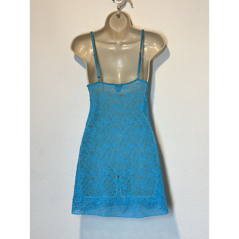 Victoria Secret Mesh Lace Chemise Slip Dress Blue Aqua‎ Size Medium Sheer Empire - Picture 9 of 9